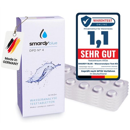 smardy 50 Comprimés de Test DPD4 (oxygène actif) pour Photomètre/Testeur d'eau Electronique