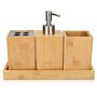 Navaris Set Accessoires Salle de Bain - 4X Accessoire pour Salle de Bain en Bambou - Porte-Brosse à dent - Distributeur de Savon