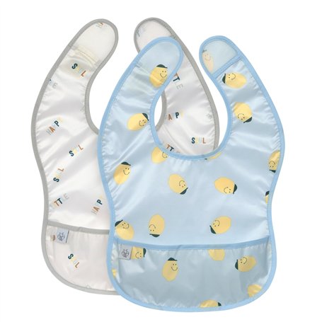 LÄSSIG Baby Bib Set 2 pcs. avec protection anti-chute hydrofuge fermeture autoagrippante/Lightweight Bib Happy Fruits Lemon