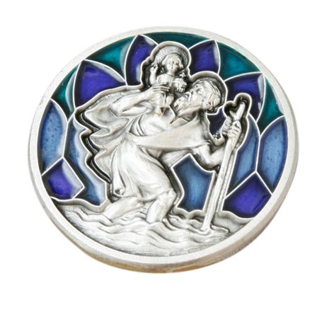 Médaille de Saint Christophe Argenté/bleu 3 cm Pour voiture