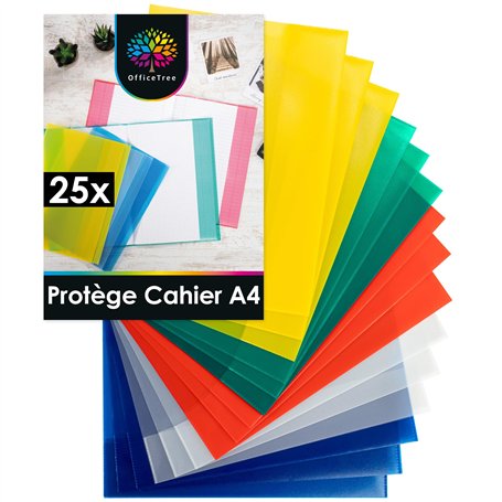 OfficeTree 25x Protège Cahier A4 Multicolores - Couvre Cahier A4 - Protege Cahier A4 - Protege Cahier 21x29.7 avec Rabat - Couvr