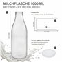 Viva Lot de 4 bouteilles en verre avec 8 couvercles Blanc 1000 ml Avec étiquettes