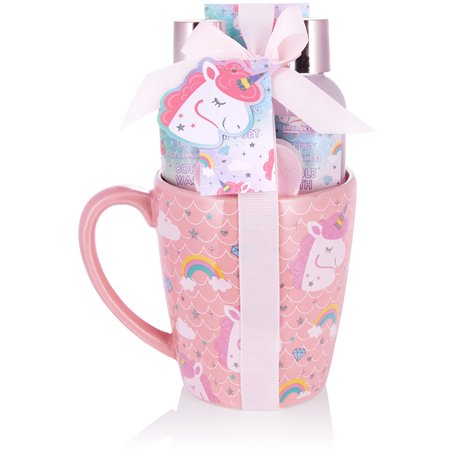 BRUBAKER Cosmetics - Coffret de bain & douche - Fleur de cerisier - 5 Pièces - Mug Licorne XXL incl. - Idée cadeau Femme & Fille
