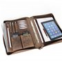 ALMADIH porte documents A4 cuir vachette avec fermeture éclair et poignée + classeur anneaux + bloc notes inclus, marron vintage