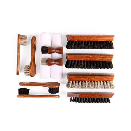 biped Kit de Cirage pour Chaussures en Cuir Lisse - Brosse à Chaussures en Bois avec CRIN de Cheval - Fabriqué en Allemagne - Cl