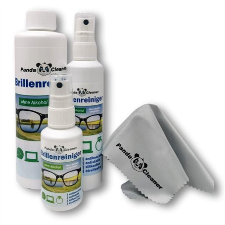 PANDACLEANER® Set 400ml Eyewear Spray de 50 ml à emporter + 100 ml pour la maison + flacon de 250 ml | sans alcool | anti-buée |