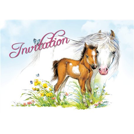 Edition Colibri 10 invitations en Français Cheval mignon avec maman: lot de 10 cartes d'invitation illustrées avec chevaux pour