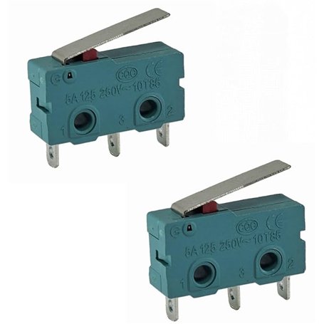Lot de 2 micro-boutons 3 broches 250 V 5 A 2 positions ON/ON Interrupteur de fin de course avec bras de levier Interrupteur à ba