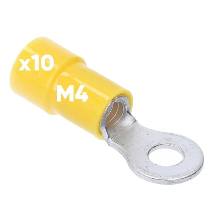 Kalitec RKSGM4 Lot de 10 cosses à anneau 4-6 mm² I Partiellement isolé M4 jaune I Cuivre I Collier en PVC I Pour connecter des c