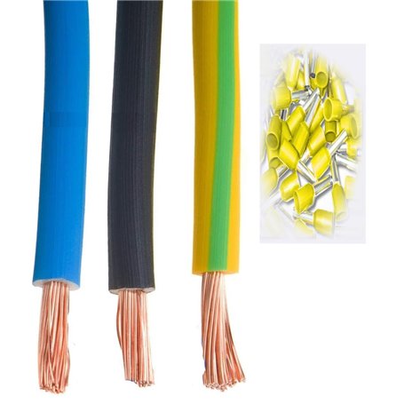 H07V-K Lot de câbles de câblage 6 mm² - 5/2/2 m - Noir