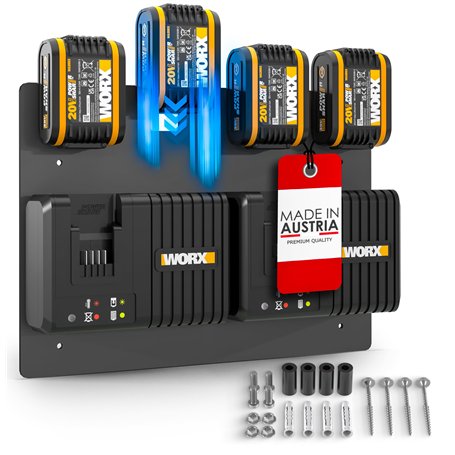 Wandfest® Worx Support mural pour 4 batteries et chargeurs Worx - Fabriqué en Autriche - Pour 4 batteries - Maintenant plus d'or