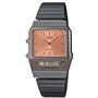 Casio Montre Quartz Femme 32.00mm avec Cadran Rose analogique/numérique et Bracelet en Bracelet en Acier Noir et Argent AQ-800EC