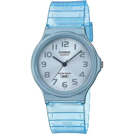 Casio Montre Quartz Unisexe 35.00mm avec Cadran Blanc analogique et Bracelet en Plastic/Resin Bracelet Bleu MQ-24S-2BEF