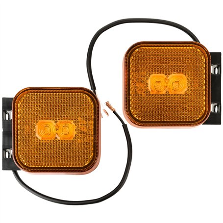 Lot de 2 feux de gabarit LED 12-24 V 65 x 65 mm avec support et réflecteur orange feu de position pour camion
