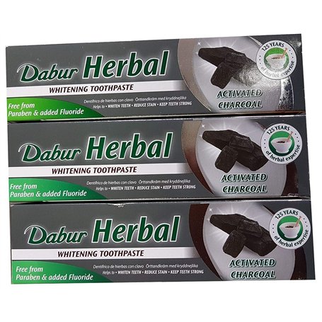 Dabur Herbal Activated Lot de 3 pâtes à dents au charbon actif 100 ml – Produits de soin ayurvédiques
