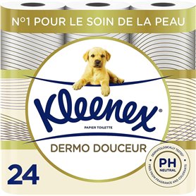 KLEENEX Dermo Douceur - Papier Toilette (4 paquets de 6 rouleaux) - triple épaisseur - 100% de fibres naturelles - sans parfum -