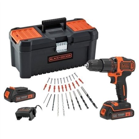 Perceuse a percussion sans fil 18V BLACK+DECKER - BDCHD18C2TA-QW  Avec 2 batteries 18V  30 accessoires inclus