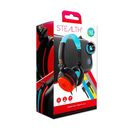 Kit d'accessoires de voyage STEALTH Premium pour Nintendo Switch et Switch Lite - Bleu et Rouge