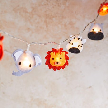 Lights4fun Guirlande Lumineuse Safari en Feutre Déco pour Enfant à 16 LED Blanches Chaudes à Piles pour Intérieur