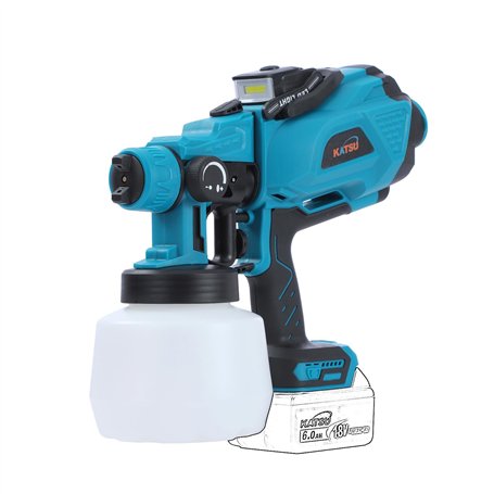 KATSU FIT-Bat 21V Pistolet à Peinture sans Fil 1200ml avec Lumière LED et 3 Buses