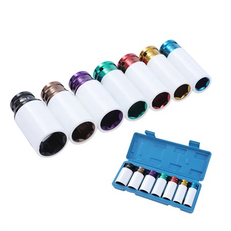 TOPWAY 1/2" Jeu de Douilles à Chocs pour Jantes Aluminium 7 Pièces 17/19/21/22/23/24/27mm