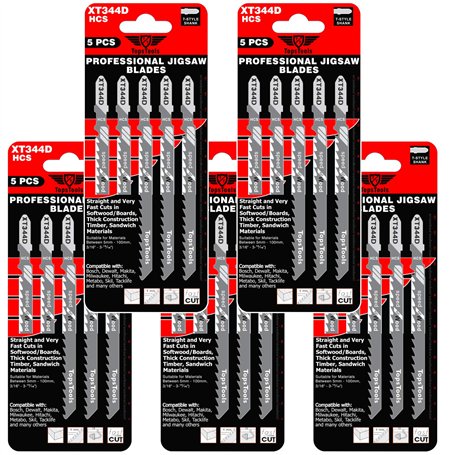 25 x TopsTools JSTTX344D_5 T344D 132mm de long Lames de scie sauteuse pour Bosch