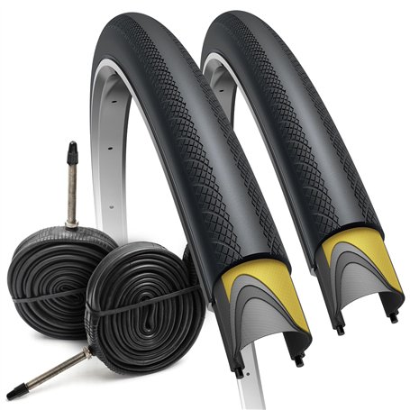 Fincci Paire de pneus pliables pour vélo de route 700 x 28c 700 C 28-622 avec 1 mm anti-crevaison et 2 chambres à air Presta Val