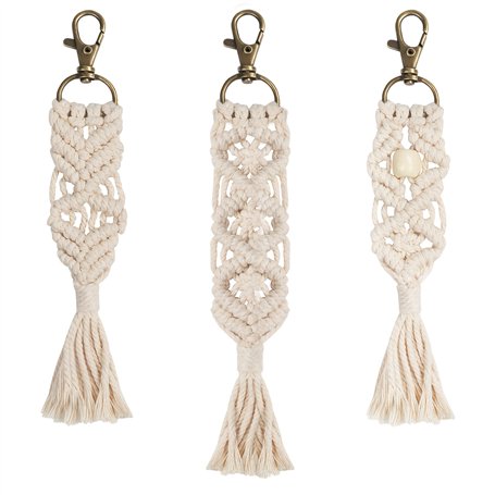 BELLE VOUS Attache Porte Clé Bohème avec Mini Macramé (Lot de 3) - 3 Modèles - Mousqueton Porte Clé Unique Tissé à la Main pour