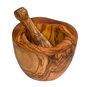 Cleminson® Mortier et pilon fabriqués à la main en bois d'olivier | Indispensable pour la cuisine pour broyer les épices et les