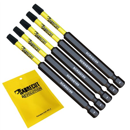 5 x SabreCut SCRSQ189_5 Jeu d'embouts de tournevis à percussion magnétique carré SQ1 89 mm à extrémité unique compatible avec De