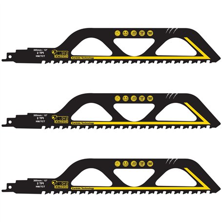 3 x SabreCut SCRS1243HM_3 lames de scie sabre en carbure de tungstène 305 mm 2 TPI S1243HM pour briques moyennes en fibre de cim