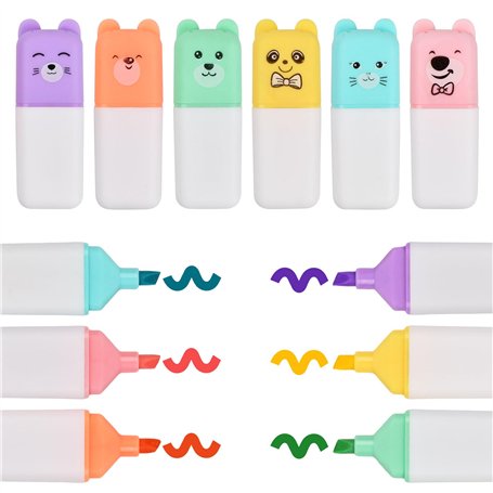 12Pcs Mini Surligneurs 6 Couleurs Surligneurs à Pointe Biseautée Pastel Surligneurs à Base d'Eau Marqueurs Liquides à Séchage Ra