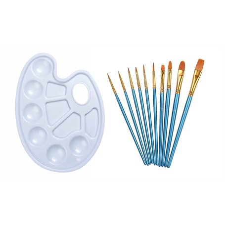 Makkas Lot de 10 pinceaux acryliques et Palette de mélange de Peinture | Pinceaux en Bois et Nylon avec Palette Robuste (Ensembl