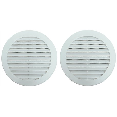 TEKLiNe 2 Grilles Ventilation Aération Plastique 120mm Encastré Rond Protection Insectes Système Air Maison Couleur Blanc