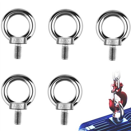 5 Pièces cersaty® M10 Vis à Anneau 304 Acier Inoxydable Levage Boulon à œIl Pour DIY（Argent）