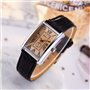 JewelryWe Montre Quartz Rétro Rectangulaire Romain Chiffre Cadran Bracelet Cuir Alliage Homme Femme Couple Amour Noir