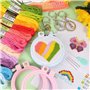 GEBETTER Kit Broderie Point de Croix Canevas 3 Motifs Coeur Arc-en-ciel Papillon Bricolage Artisanat pour Enfant Débutant avec F