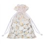 50Pcs Sachet Organza Pochette Dragée Baptême Communion Confirmation Blanc Doré Motif Colombe Croix Ange pour Cadeau Invité Bonbo