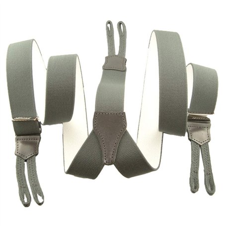 Bretelles à Boutons et Tresses Gris Unies - Bretelles larges vintage - Longueur 120 cm Largeur 3