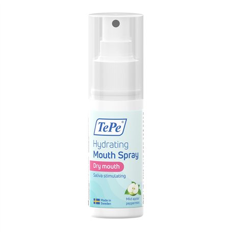 Spray Buccal Hydratant TePe pour bouche sèche à base de pomme et de menthe douce pour soulager la sensation de bouche sèche