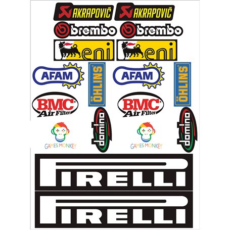 GamesMonkey Lot de 18 autocollants de sponsors techniques pour moto SBK