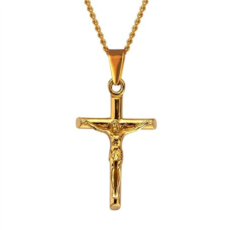 DVRK® Collier Croix Chretienne Homme 33 mm Résistante à l'Eau et à la Sueur - Chaine Or Homme 55 cm avec Base en Acier Inoxydabl