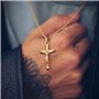 DVRK® Collier Croix Chretienne Homme 33 mm Résistante à l'Eau et à la Sueur - Chaine Or Homme 55 cm avec Base en Acier Inoxydabl