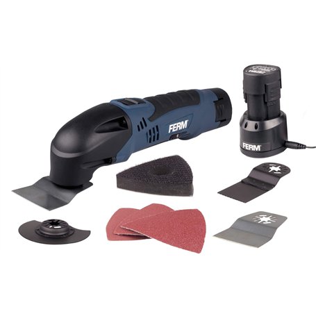 FERM Batterie Li-Ion de Multi Tool – Outil multifonction – Oscillation Outil – 12 V/1.5Ah – avec 8 Accessoires – Vitesse variabl