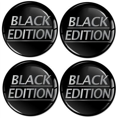 Biomar Labs 4 x 45mm Autocollant 3D Silicone pour Cache-Moyeu Enjoliveurs Centre de Roue Caches Emblème Black Edition Édition No