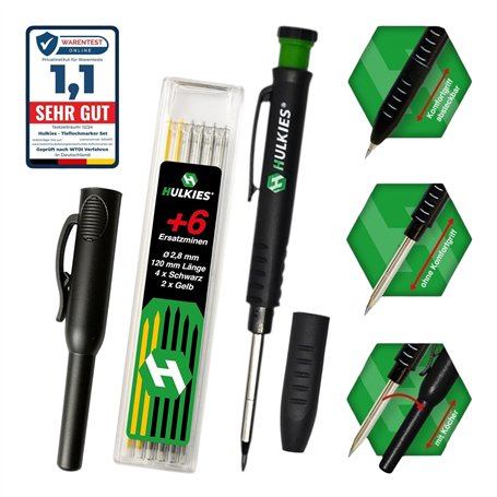 HULKIES Lot de marqueurs 3 en 1 - Marqueur innovant avec 6 mines de rechange - Crayon de chantier avec carquois et taille-crayon