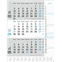 Calendrier mural 2025 bleu 3 mois avec curseur de date, colonne de notes et vue d'ensemble annuelle, calendrier mural 2025 pour