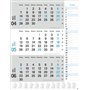 Calendrier mural 2025 bleu 3 mois avec curseur de date, colonne de notes et vue d'ensemble annuelle, calendrier mural 2025 pour