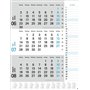 Calendrier mural 2025 bleu 3 mois avec curseur de date, colonne de notes et vue d'ensemble annuelle, calendrier mural 2025 pour