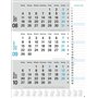 Calendrier mural 2025 bleu 3 mois avec curseur de date, colonne de notes et vue d'ensemble annuelle, calendrier mural 2025 pour